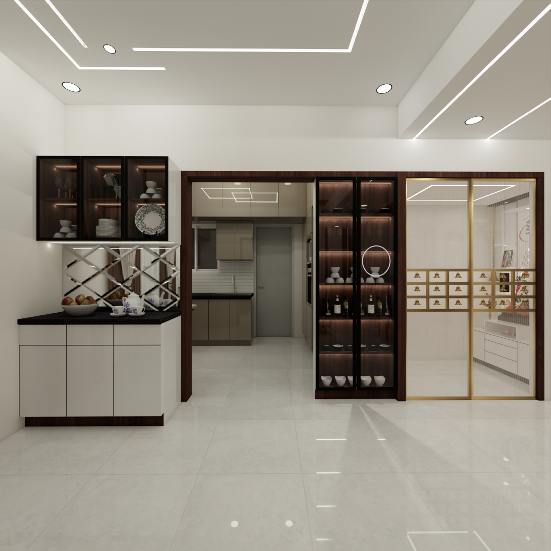 CROCKERY UNIT AND POOJA DOOR