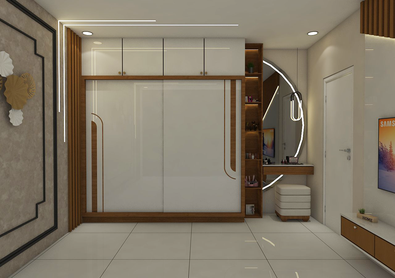 bedroom interior design with sliding wardrobe