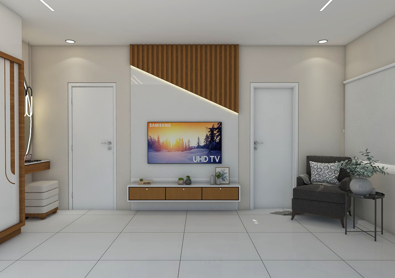 bedroom interior design with tv unit