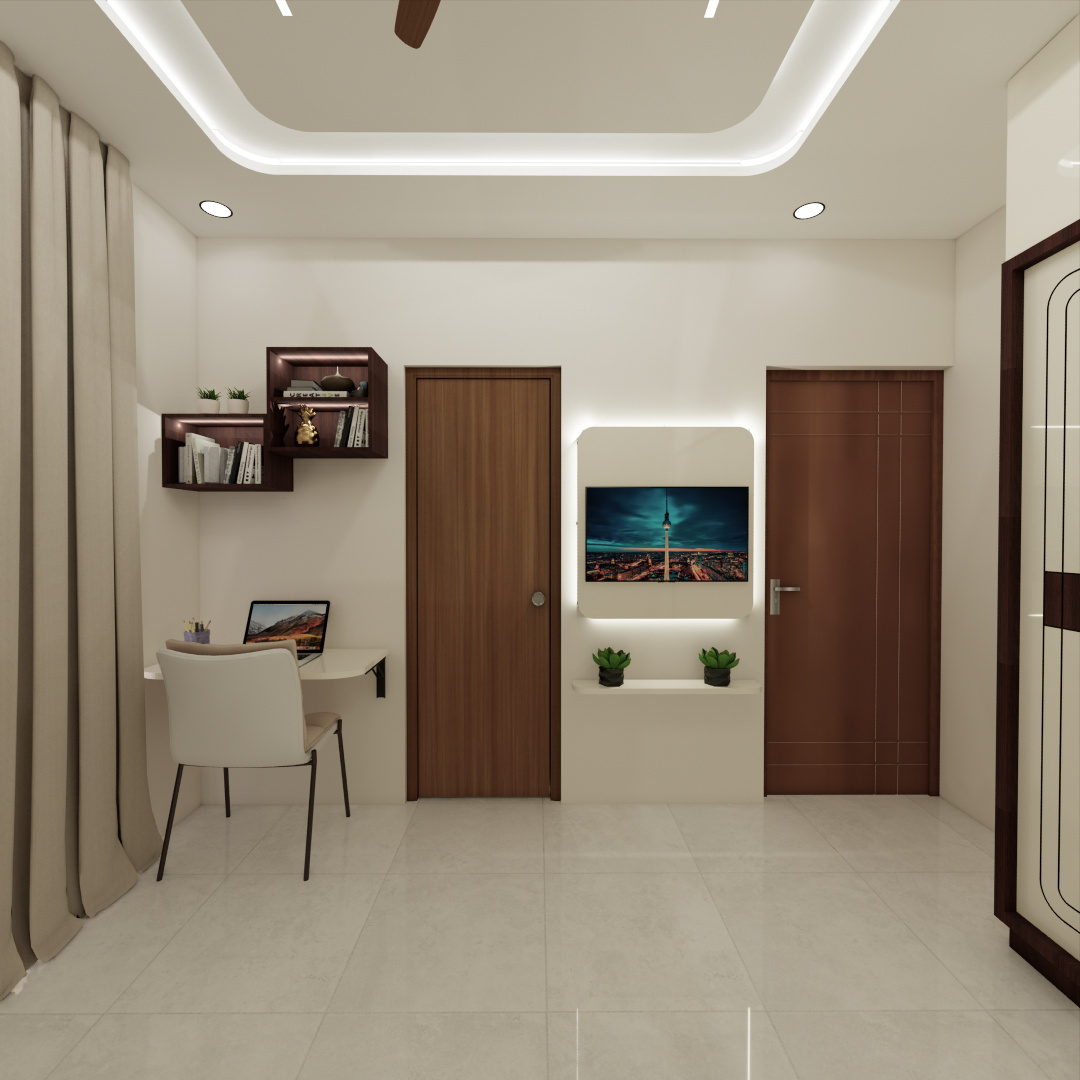 master bedroom design with study unit and tv unit