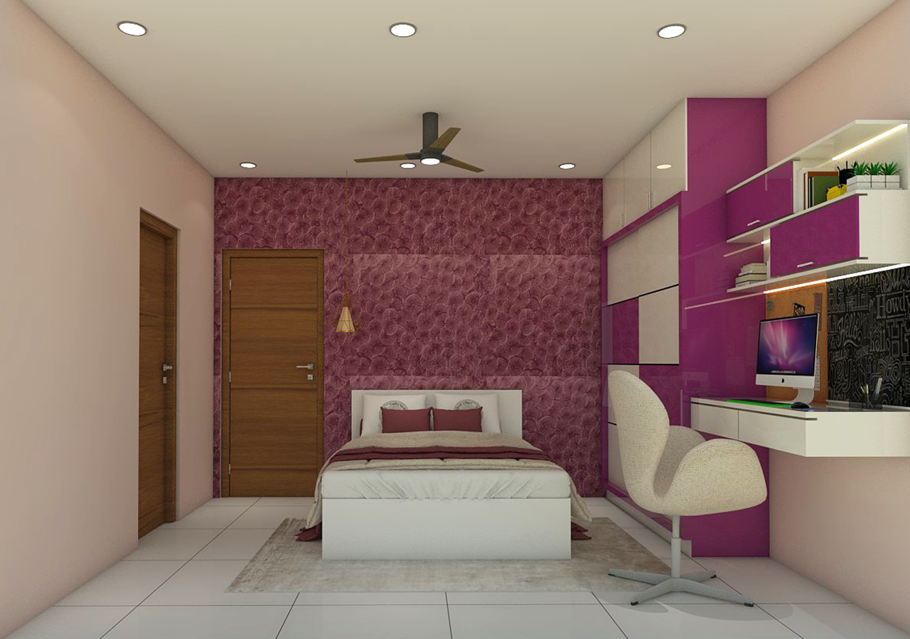bedroom interior design with study unit
